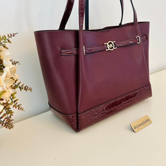 Michael Kors Purse Reed Large Logo Tote Bag Oxblood MK - Picture 3 of 9